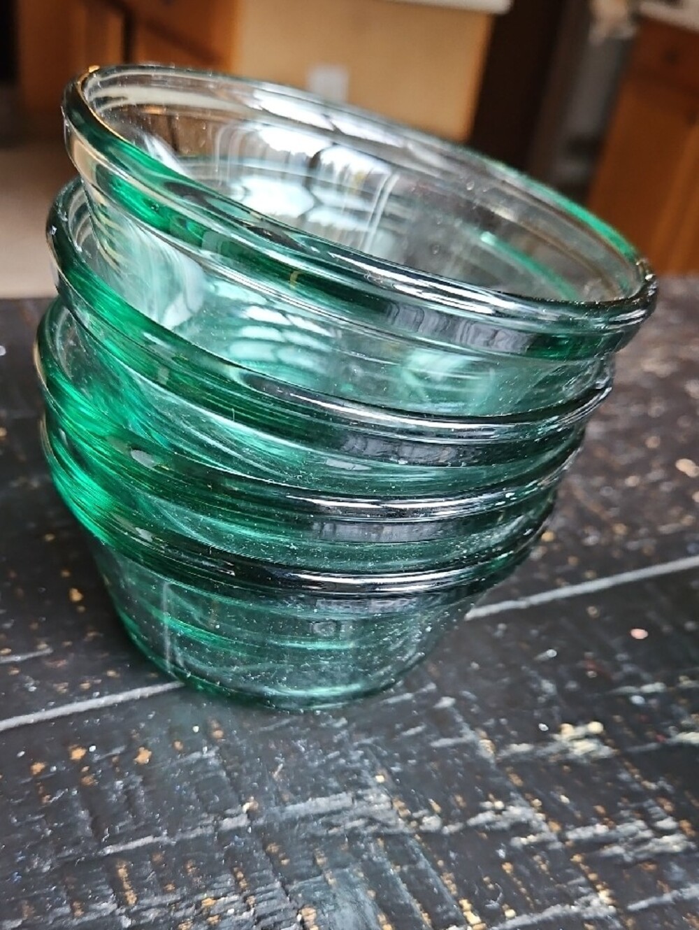 Vintage 4 Piece Set #1034 Anchor Hocking  Emerald Green Glass 6 Oz Prep  Bowls